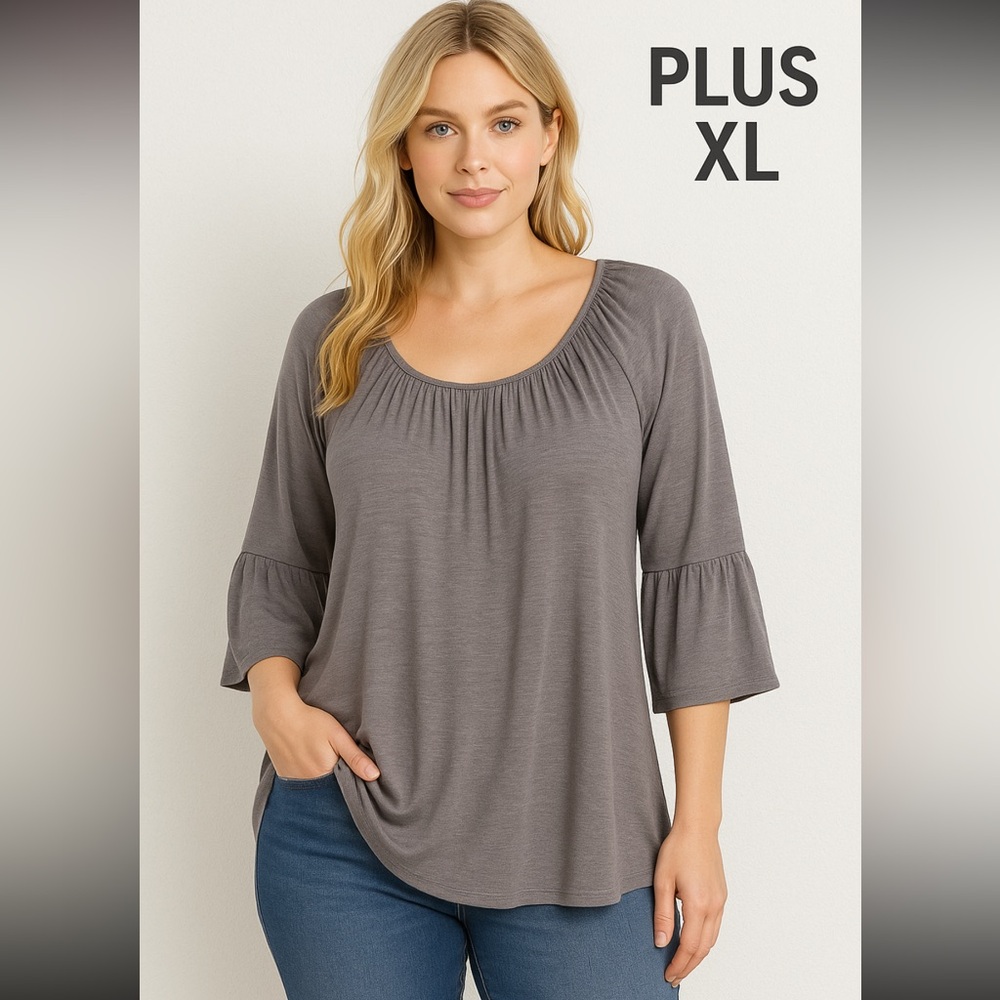 Poliana Plus Women’s XL Gray Scoop Neck 3/4 Sleeve Tunic Top